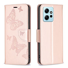 Leather Case Stands Butterfly Flip Cover Holder B01F for Xiaomi Redmi Note 12 4G Rose Gold