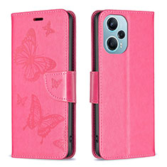 Leather Case Stands Butterfly Flip Cover Holder B01F for Xiaomi Redmi Note 12 Turbo 5G Hot Pink