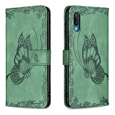 Leather Case Stands Butterfly Flip Cover Holder B02F for Samsung Galaxy A02 Green