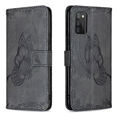 Leather Case Stands Butterfly Flip Cover Holder B02F for Samsung Galaxy A02s Black