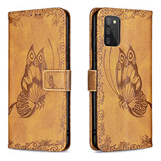 Leather Case Stands Butterfly Flip Cover Holder B02F for Samsung Galaxy A02s Brown