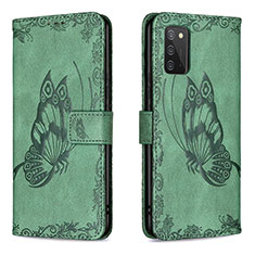 Leather Case Stands Butterfly Flip Cover Holder B02F for Samsung Galaxy A02s Green