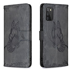 Leather Case Stands Butterfly Flip Cover Holder B02F for Samsung Galaxy A03s Black