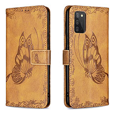 Leather Case Stands Butterfly Flip Cover Holder B02F for Samsung Galaxy A03s Brown