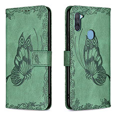 Leather Case Stands Butterfly Flip Cover Holder B02F for Samsung Galaxy A11 Green