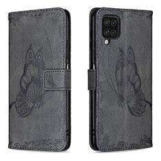 Leather Case Stands Butterfly Flip Cover Holder B02F for Samsung Galaxy A12 5G Black