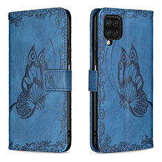 Leather Case Stands Butterfly Flip Cover Holder B02F for Samsung Galaxy A12 5G Blue