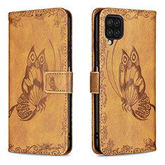 Leather Case Stands Butterfly Flip Cover Holder B02F for Samsung Galaxy A12 5G Brown