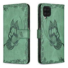 Leather Case Stands Butterfly Flip Cover Holder B02F for Samsung Galaxy A12 Green