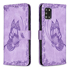 Leather Case Stands Butterfly Flip Cover Holder B02F for Samsung Galaxy A31 Clove Purple