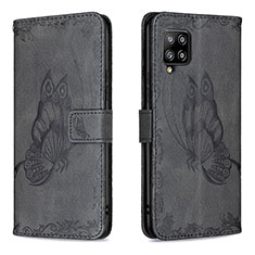 Leather Case Stands Butterfly Flip Cover Holder B02F for Samsung Galaxy A42 5G Black