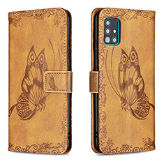 Leather Case Stands Butterfly Flip Cover Holder B02F for Samsung Galaxy A51 5G Brown