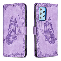 Leather Case Stands Butterfly Flip Cover Holder B02F for Samsung Galaxy A52 4G Clove Purple