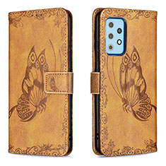 Leather Case Stands Butterfly Flip Cover Holder B02F for Samsung Galaxy A52s 5G Brown