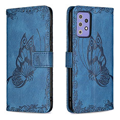 Leather Case Stands Butterfly Flip Cover Holder B02F for Samsung Galaxy A72 4G Blue