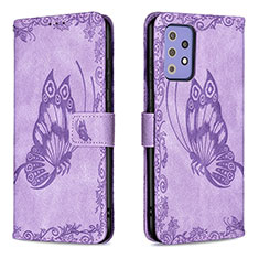 Leather Case Stands Butterfly Flip Cover Holder B02F for Samsung Galaxy A72 4G Clove Purple