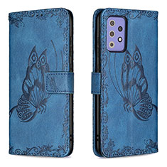 Leather Case Stands Butterfly Flip Cover Holder B02F for Samsung Galaxy A72 5G Blue