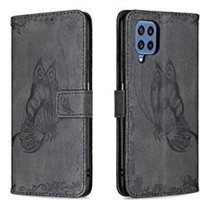 Leather Case Stands Butterfly Flip Cover Holder B02F for Samsung Galaxy M32 4G Black