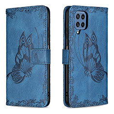 Leather Case Stands Butterfly Flip Cover Holder B02F for Samsung Galaxy M32 4G Blue