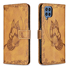 Leather Case Stands Butterfly Flip Cover Holder B02F for Samsung Galaxy M32 4G Brown