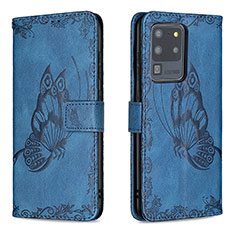 Leather Case Stands Butterfly Flip Cover Holder B02F for Samsung Galaxy S20 Ultra 5G Blue