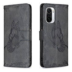 Leather Case Stands Butterfly Flip Cover Holder B02F for Xiaomi Mi 11i 5G Black