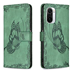 Leather Case Stands Butterfly Flip Cover Holder B02F for Xiaomi Mi 11i 5G Green