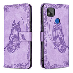 Leather Case Stands Butterfly Flip Cover Holder B02F for Xiaomi POCO C3 Clove Purple