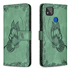 Leather Case Stands Butterfly Flip Cover Holder B02F for Xiaomi POCO C3 Green