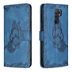 Leather Case Stands Butterfly Flip Cover Holder B02F for Xiaomi Poco M2 Blue