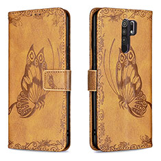 Leather Case Stands Butterfly Flip Cover Holder B02F for Xiaomi Poco M2 Brown