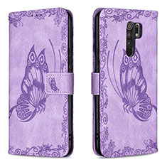 Leather Case Stands Butterfly Flip Cover Holder B02F for Xiaomi Poco M2 Clove Purple