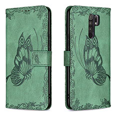 Leather Case Stands Butterfly Flip Cover Holder B02F for Xiaomi Poco M2 Green