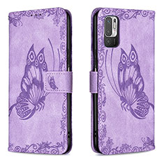 Leather Case Stands Butterfly Flip Cover Holder B02F for Xiaomi POCO M3 Pro 5G Clove Purple