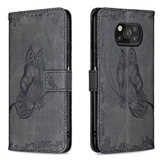 Leather Case Stands Butterfly Flip Cover Holder B02F for Xiaomi Poco X3 Pro Black