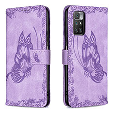 Leather Case Stands Butterfly Flip Cover Holder B02F for Xiaomi Redmi 10 (2022) Clove Purple