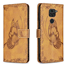 Leather Case Stands Butterfly Flip Cover Holder B02F for Xiaomi Redmi 10X 4G Brown