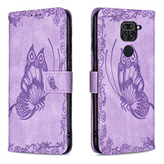 Leather Case Stands Butterfly Flip Cover Holder B02F for Xiaomi Redmi 10X 4G Clove Purple