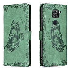 Leather Case Stands Butterfly Flip Cover Holder B02F for Xiaomi Redmi 10X 4G Green