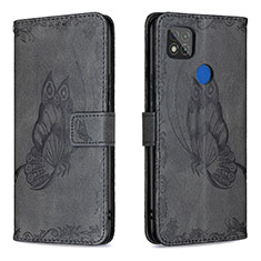 Leather Case Stands Butterfly Flip Cover Holder B02F for Xiaomi Redmi 9 Activ Black