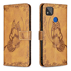 Leather Case Stands Butterfly Flip Cover Holder B02F for Xiaomi Redmi 9 Activ Brown