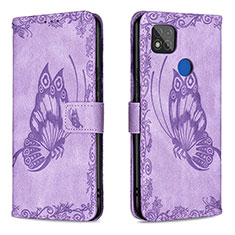 Leather Case Stands Butterfly Flip Cover Holder B02F for Xiaomi Redmi 9 Activ Clove Purple