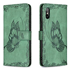 Leather Case Stands Butterfly Flip Cover Holder B02F for Xiaomi Redmi 9A Green