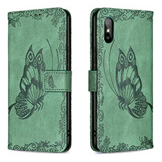 Leather Case Stands Butterfly Flip Cover Holder B02F for Xiaomi Redmi 9i Green