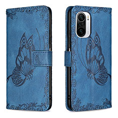 Leather Case Stands Butterfly Flip Cover Holder B02F for Xiaomi Redmi K40 5G Blue