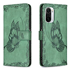 Leather Case Stands Butterfly Flip Cover Holder B02F for Xiaomi Redmi K40 5G Green