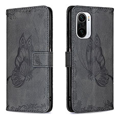 Leather Case Stands Butterfly Flip Cover Holder B02F for Xiaomi Redmi K40 Pro 5G Black