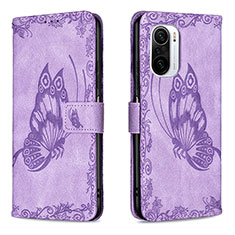 Leather Case Stands Butterfly Flip Cover Holder B02F for Xiaomi Redmi K40 Pro 5G Clove Purple