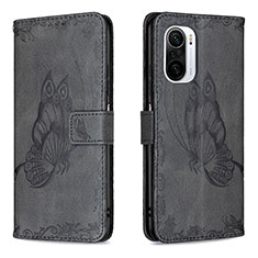 Leather Case Stands Butterfly Flip Cover Holder B02F for Xiaomi Redmi K40 Pro+ Plus 5G Black