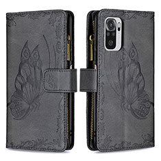 Leather Case Stands Butterfly Flip Cover Holder B02F for Xiaomi Redmi Note 10 4G Black